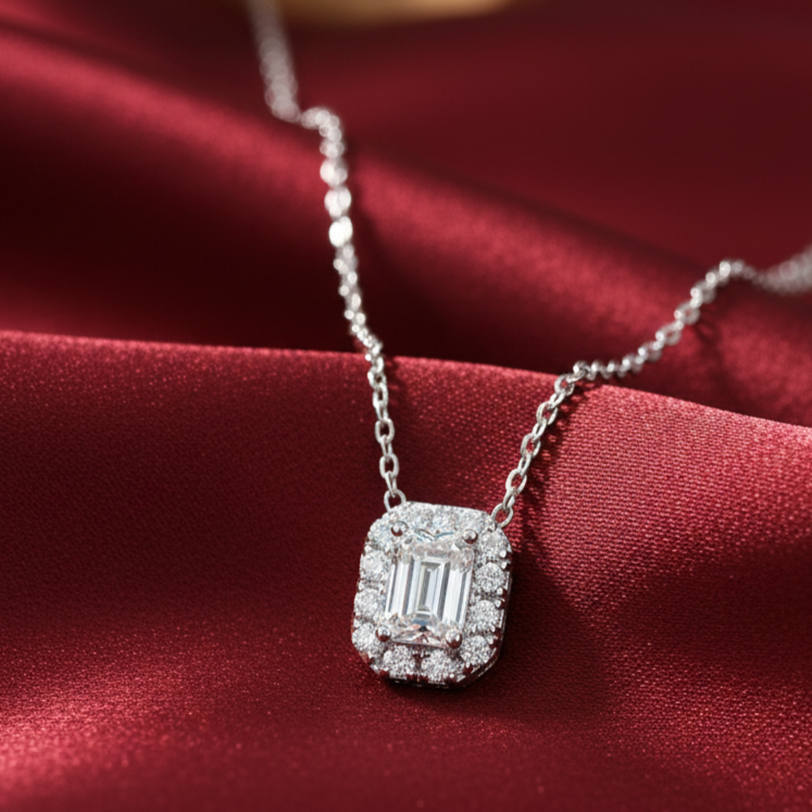 Baguette Moissanite Pendant in Sterling Silver