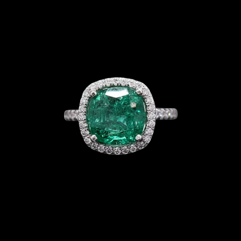 Classic Moissanite Solitaire Ring with Lab-Grown Emerald in Sterling Silver