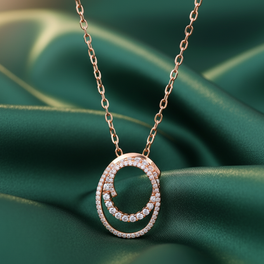 Double Oval Pendant in Moissanite Diamond in Sterling Silver