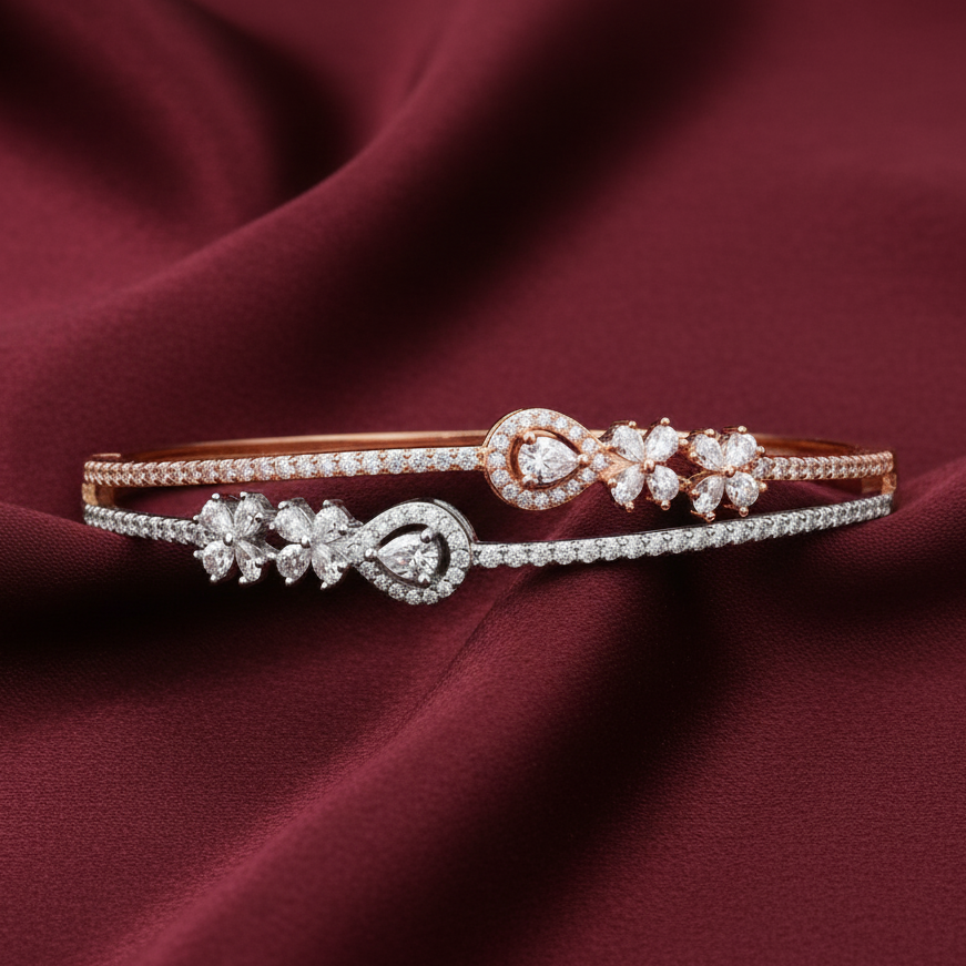 Rose Gold-Plated Moissanite Bracelet Kada in 925 Silver