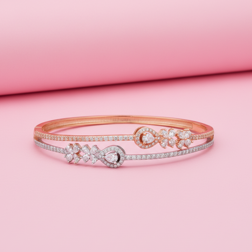 Rose Gold-Plated Moissanite Bracelet Kada in 925 Silver