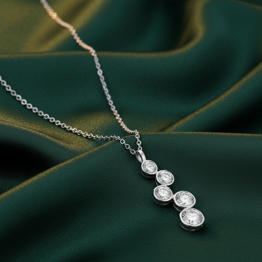 Channel Set Stack Pendant in Sterling SIlver with Moissanite