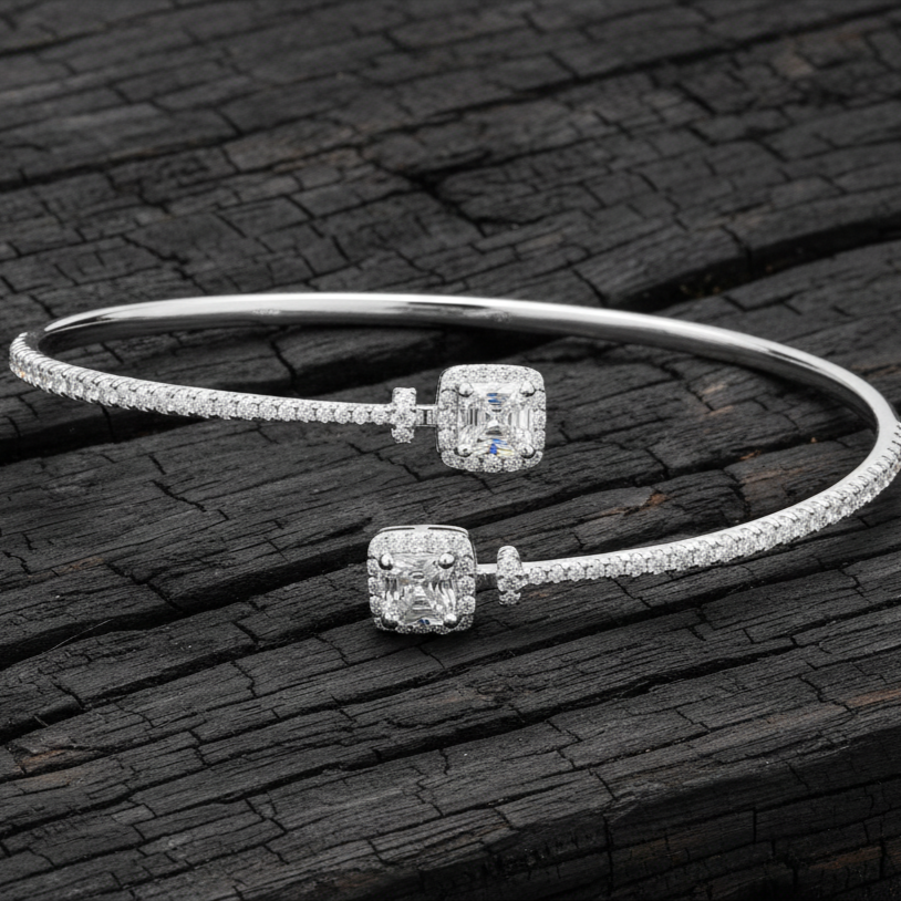 Square Radiant Cut Elegant Moissanite Bracelet in 925 Silver