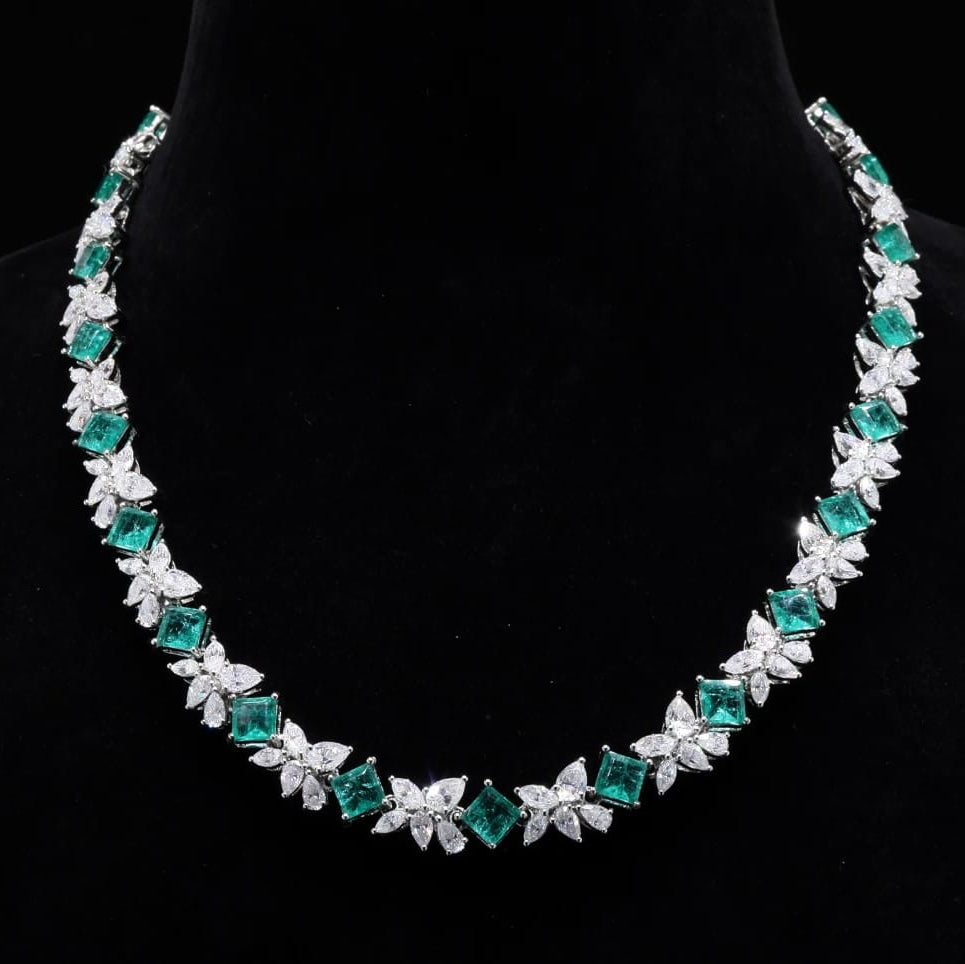 Aurora Glow Lab Emerald Moissanite Necklace in 925 Silver