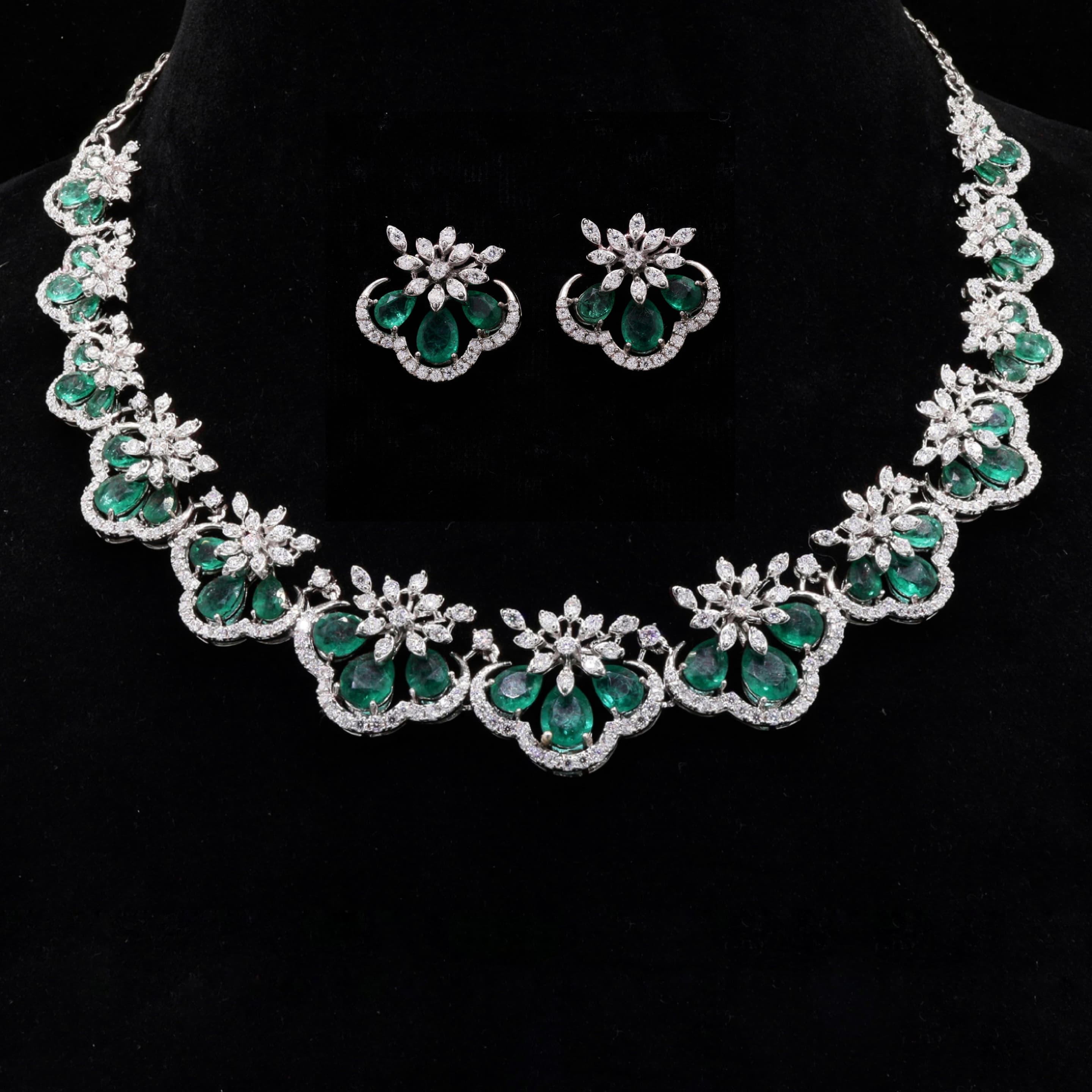 Festive Lab Grown Emerald Moissanite Necklace in 925 Silver