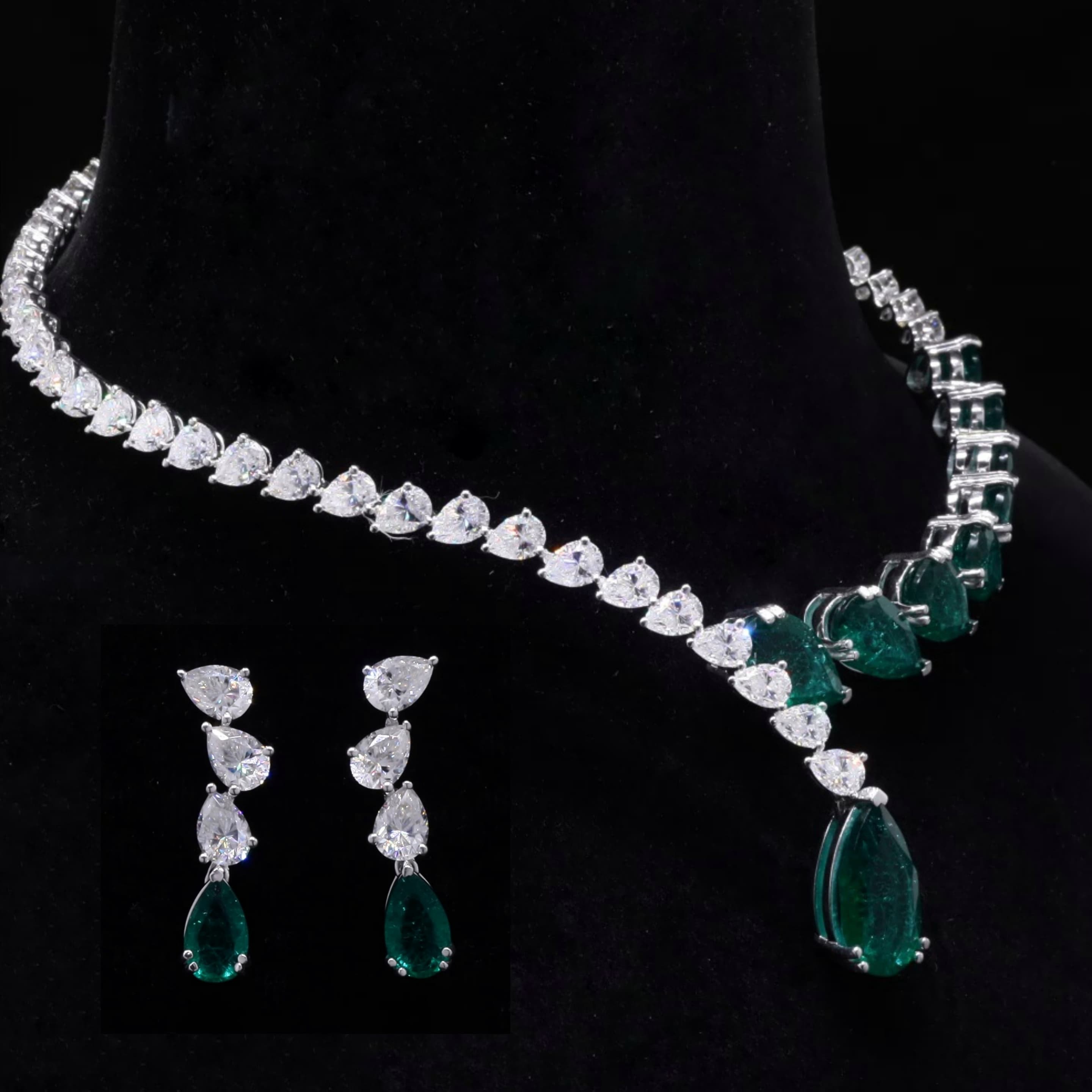 Moissanite and Lab Grown Emerald Cuff Choker Necklace in 925 silver