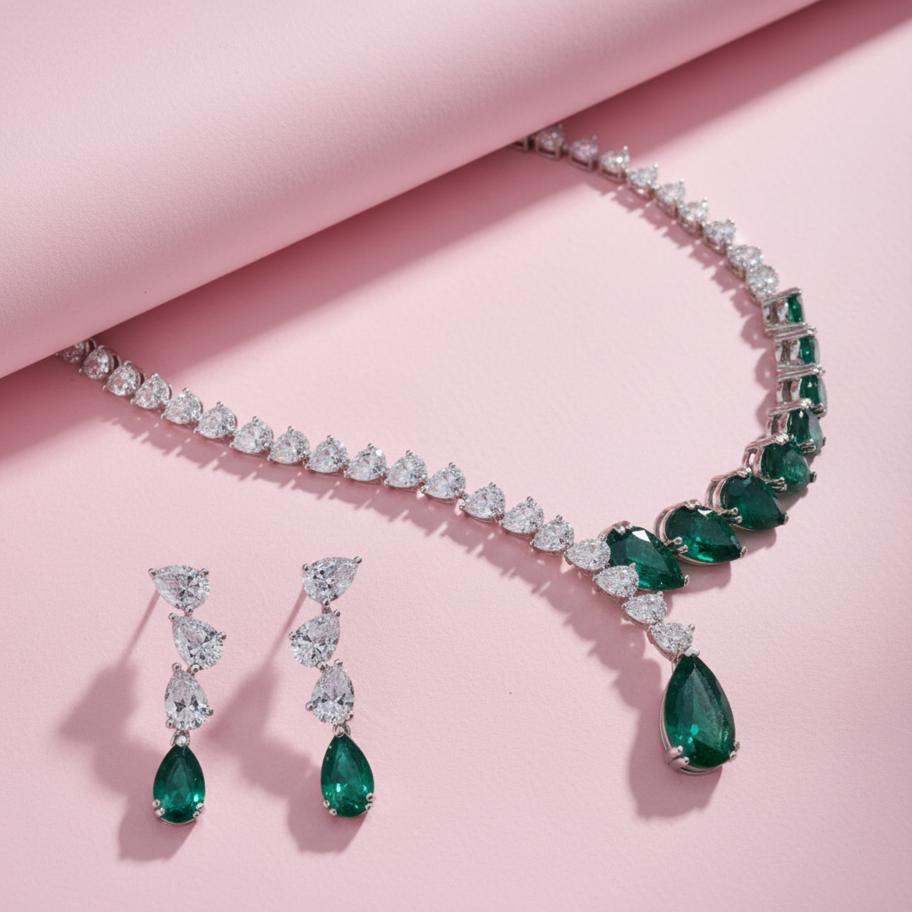 Moissanite and Lab Grown Emerald Cuff Choker Necklace in 925 silver