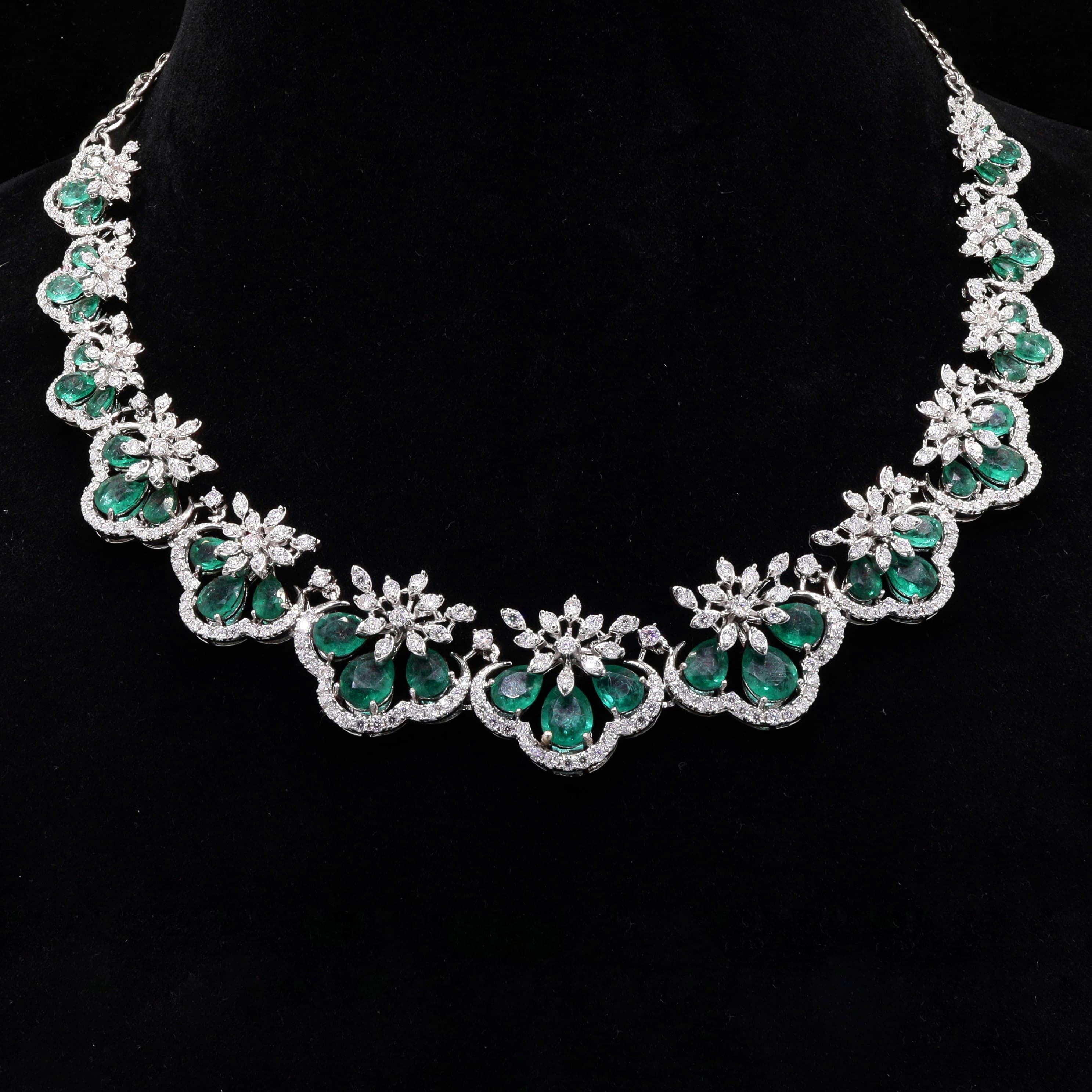 Festive Lab Grown Emerald Moissanite Necklace in 925 Silver