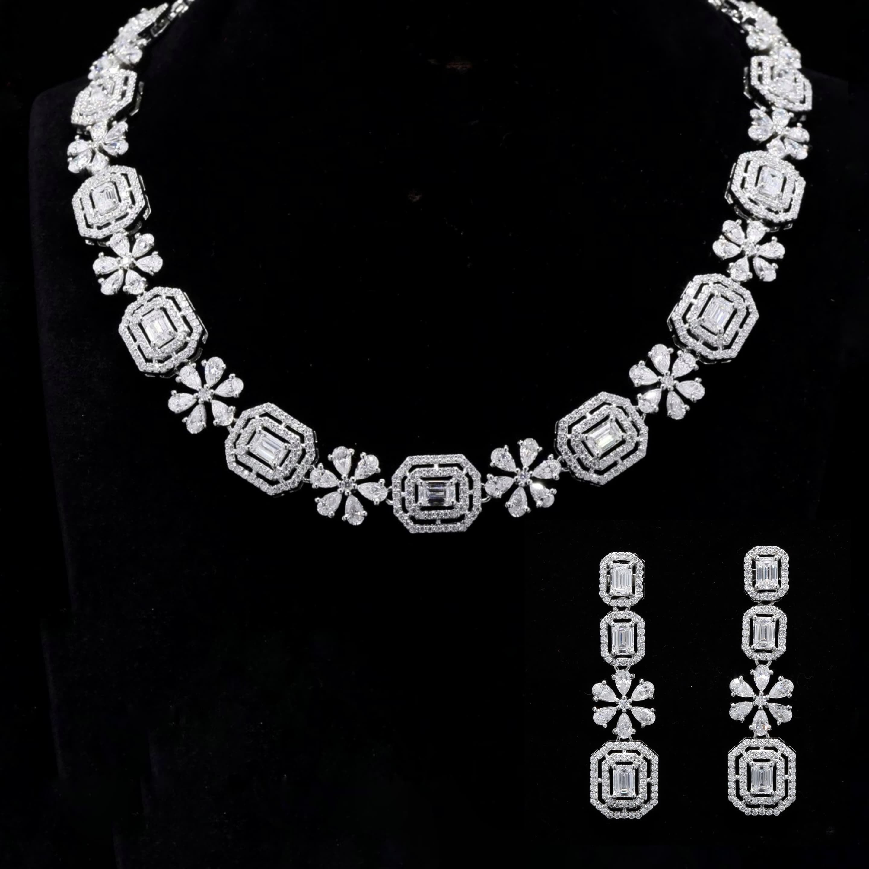 Starlight Moissanite Necklace & Sleek Long Earrings Set