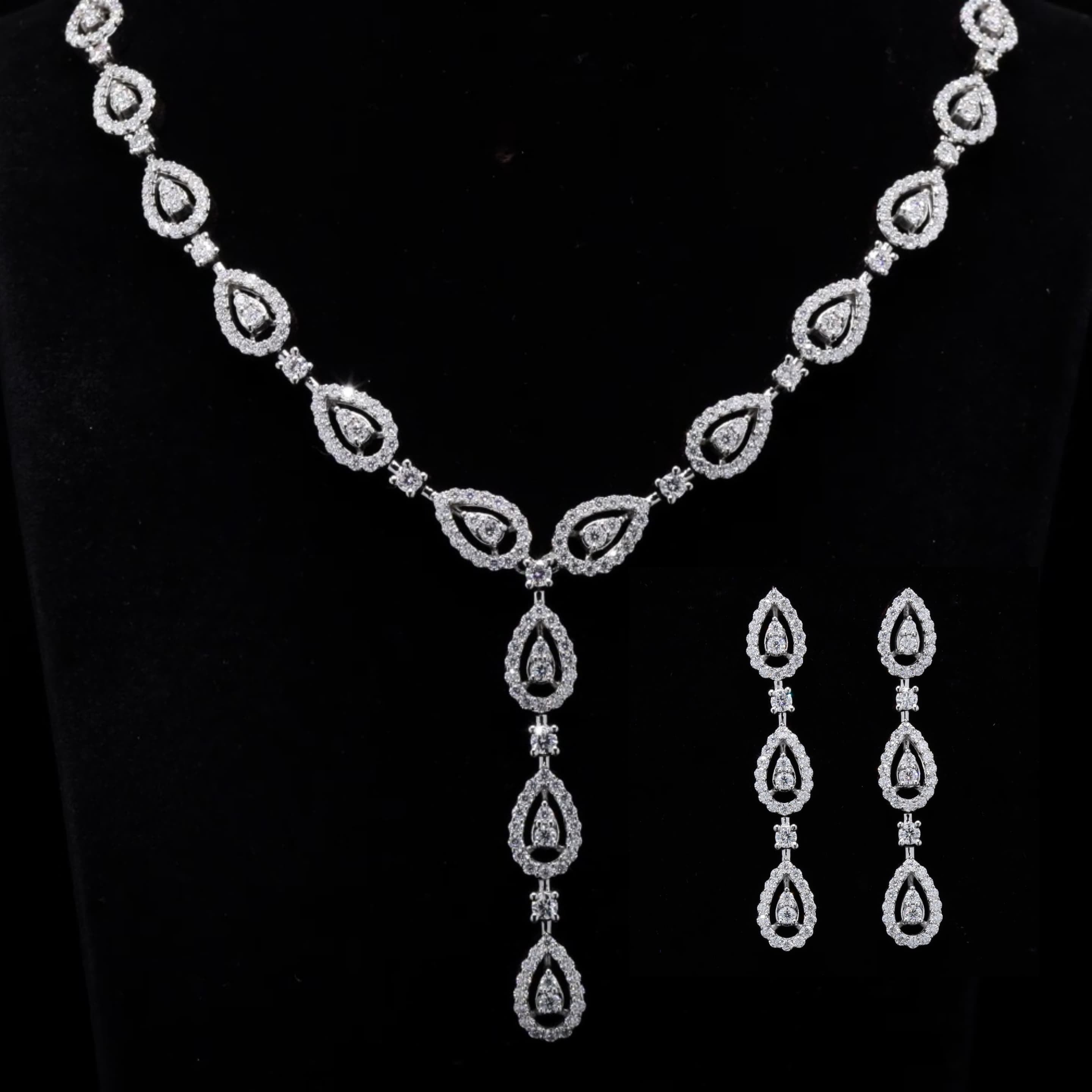 Elegant Spark Necklace: Moissanite Necklace with Dangling Earrings in Silver