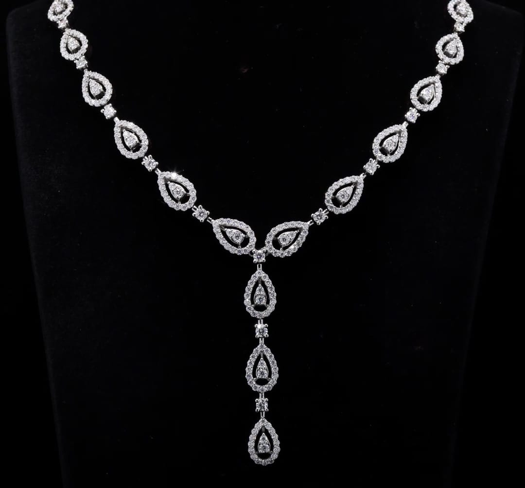 Elegant Spark Necklace: Moissanite Necklace with Dangling Earrings in Silver