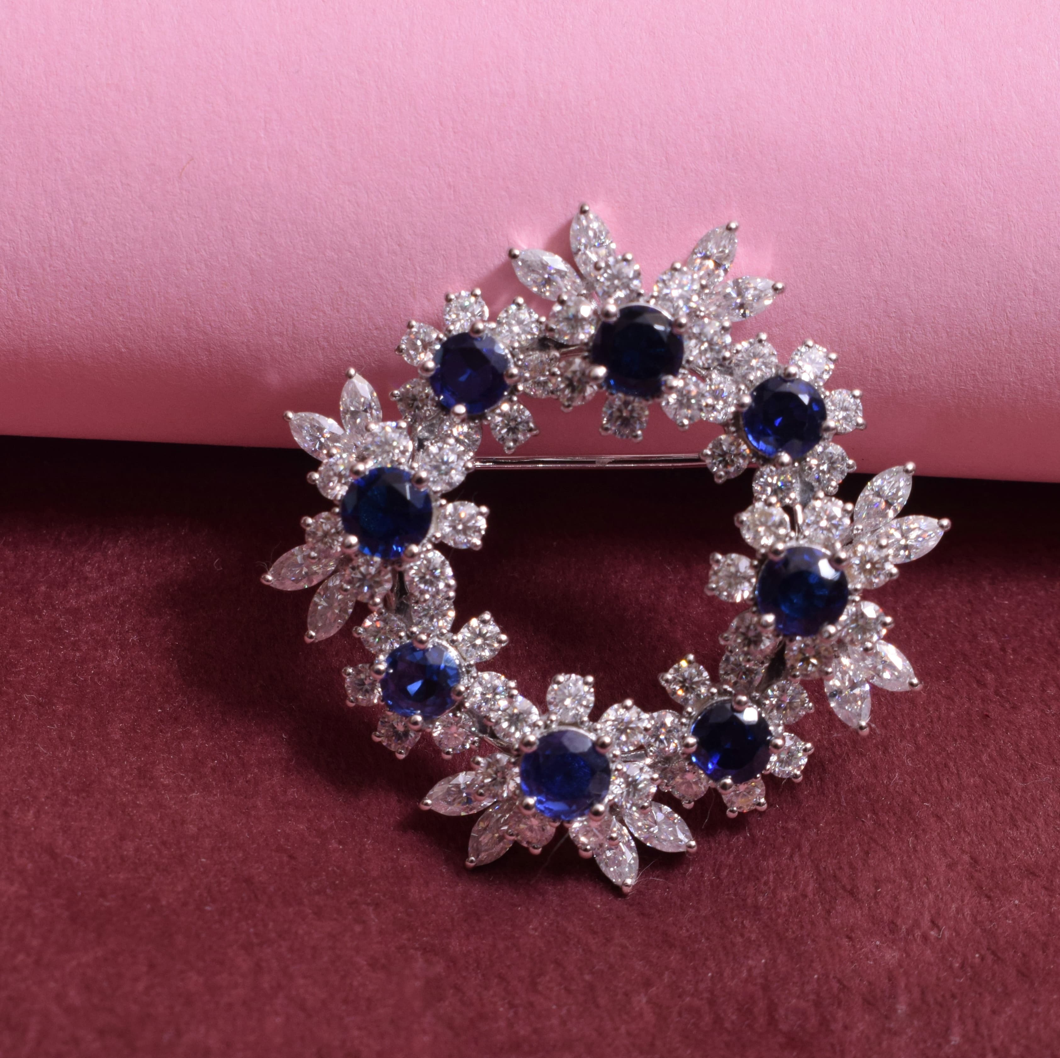 Round Blue Stone Moissanite Brooch for Men