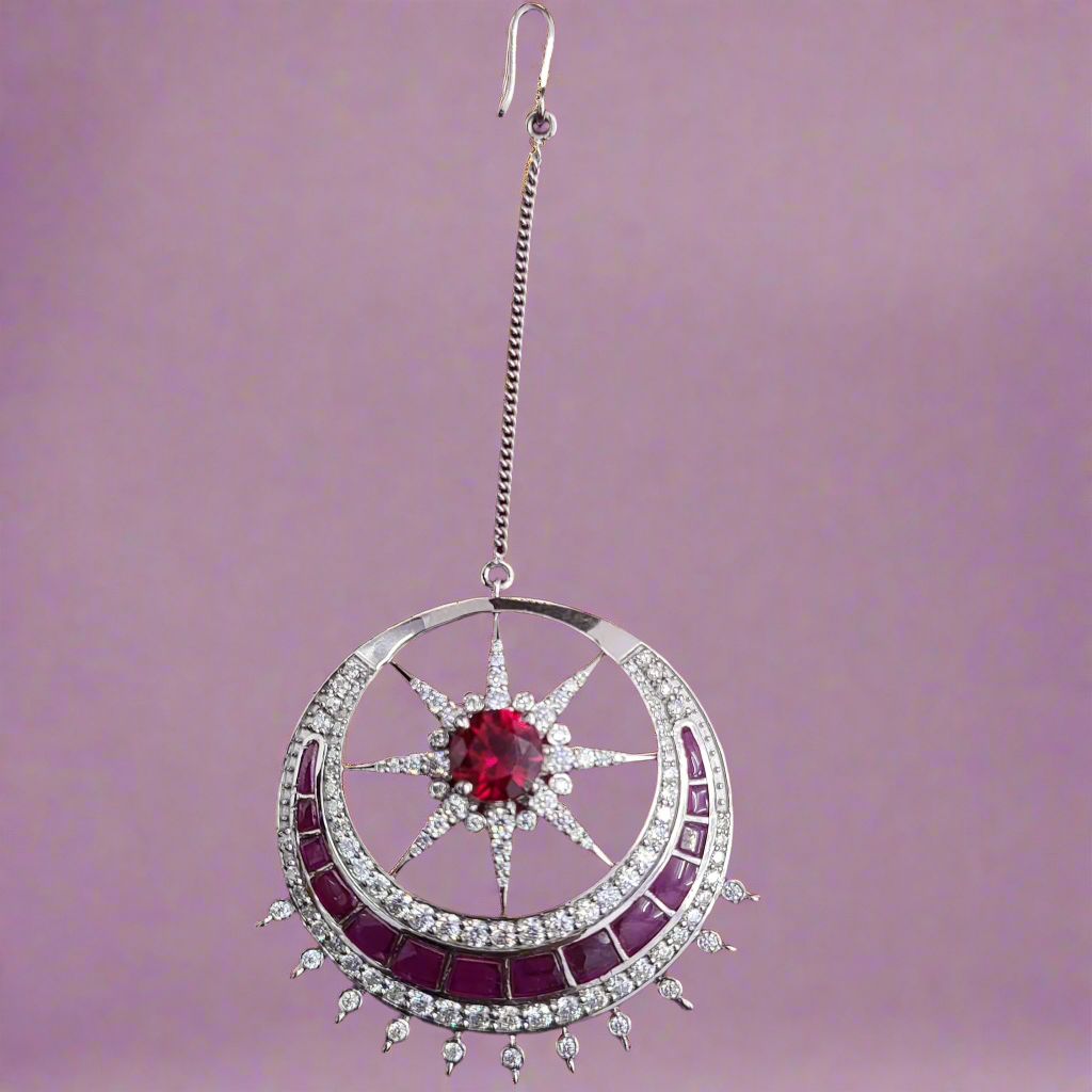 Jaipur Royale Mang Tika in 925 silver with Moissanite