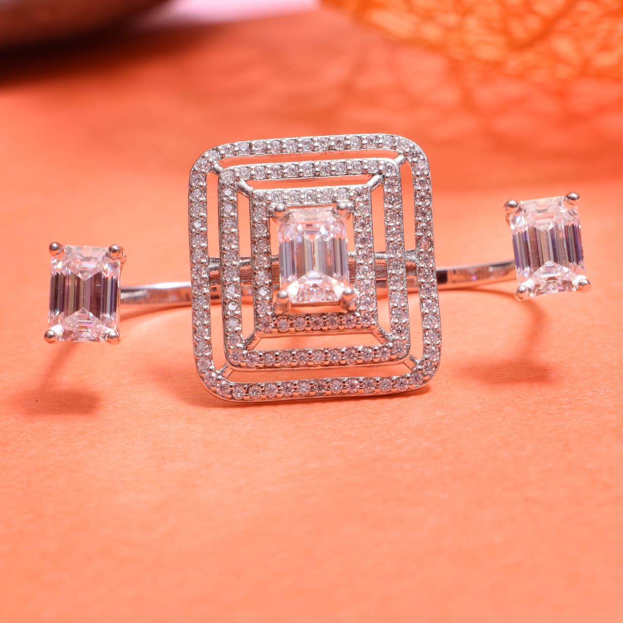 Sterling Silver with Moissanite 3 Finger Ring