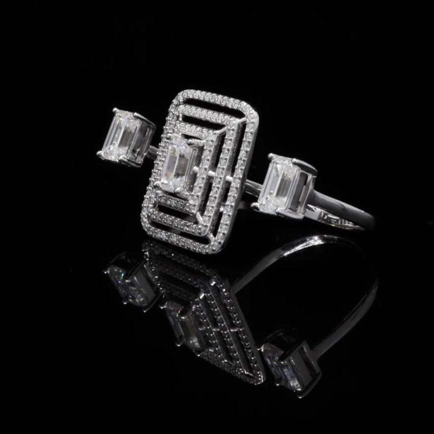 Sterling Silver with Moissanite 3 Finger Ring