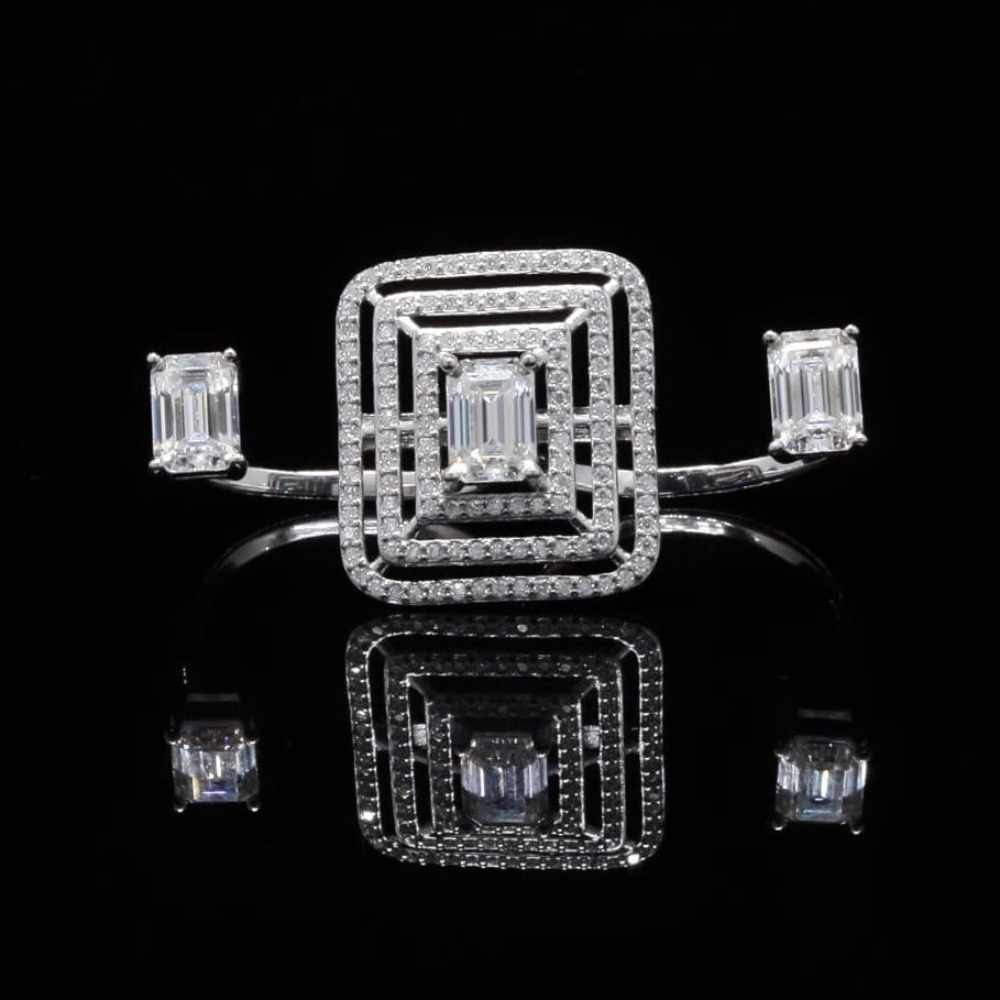Sterling Silver with Moissanite 3 Finger Ring