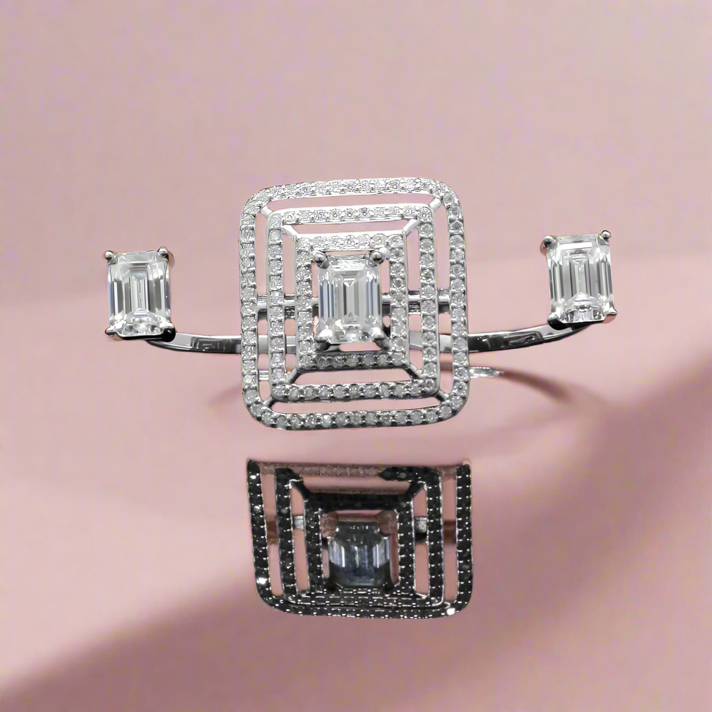Sterling Silver with Moissanite 3 Finger Ring