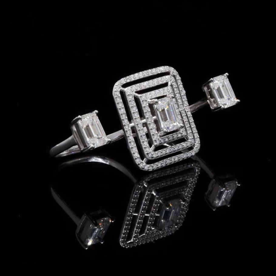 Sterling Silver with Moissanite 3 Finger Ring