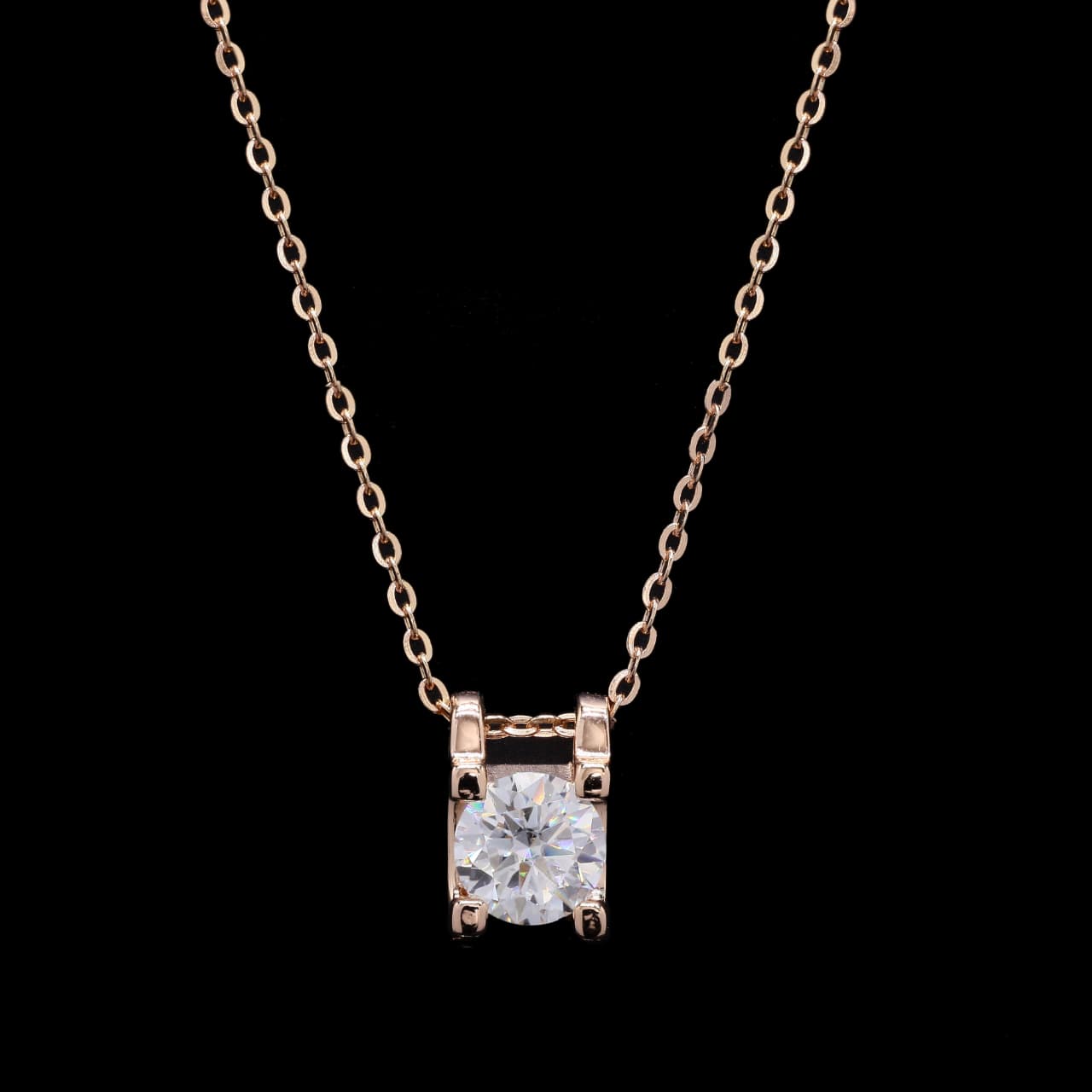 Rose Gold Solitaire Moissanite Pendant in Silver