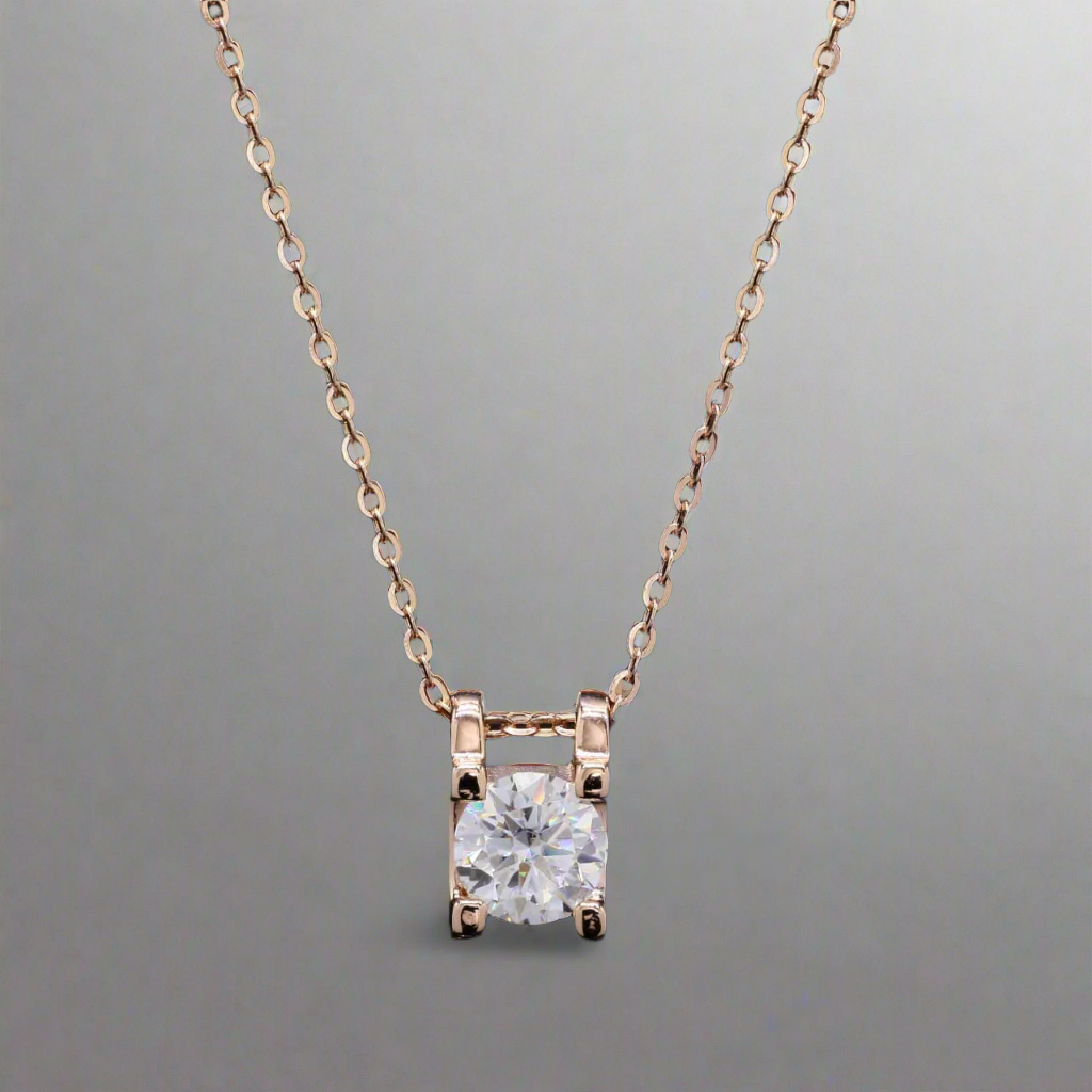 Rose Gold Solitaire Moissanite Pendant in Silver