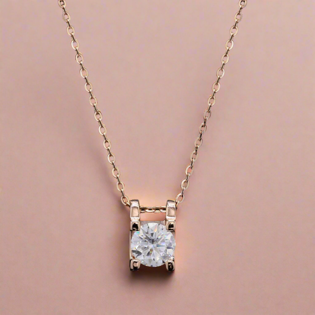 Rose Gold Solitaire Moissanite Pendant in Silver