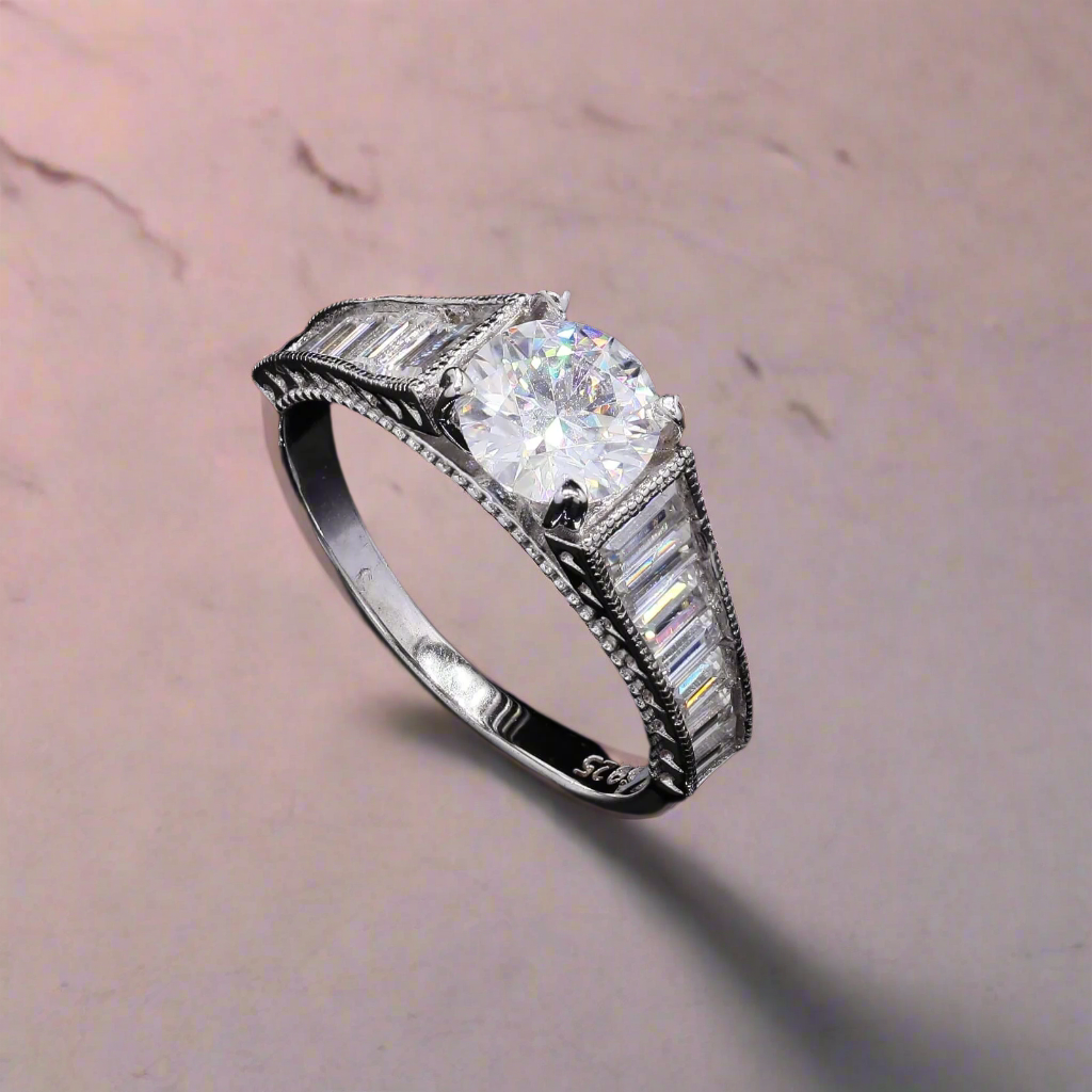Twilight Spark Silver Moissanite Ring
