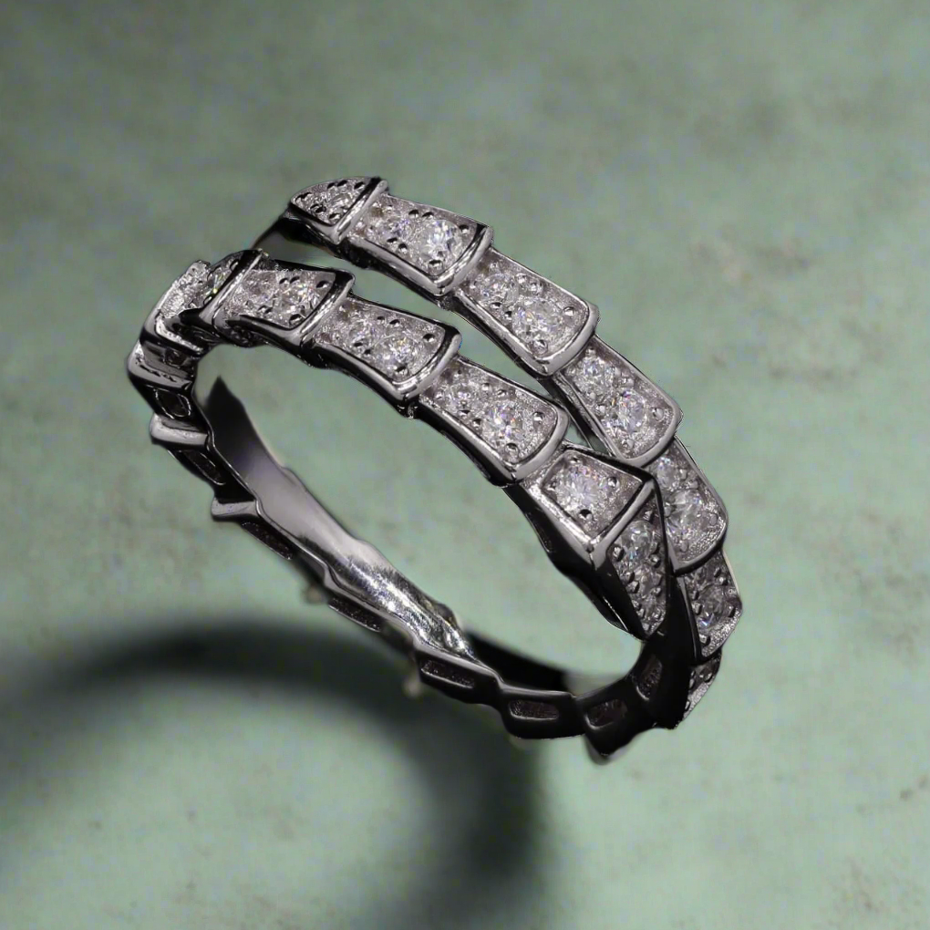 Sterling Silver with Moissanite Serpent Coil Ring