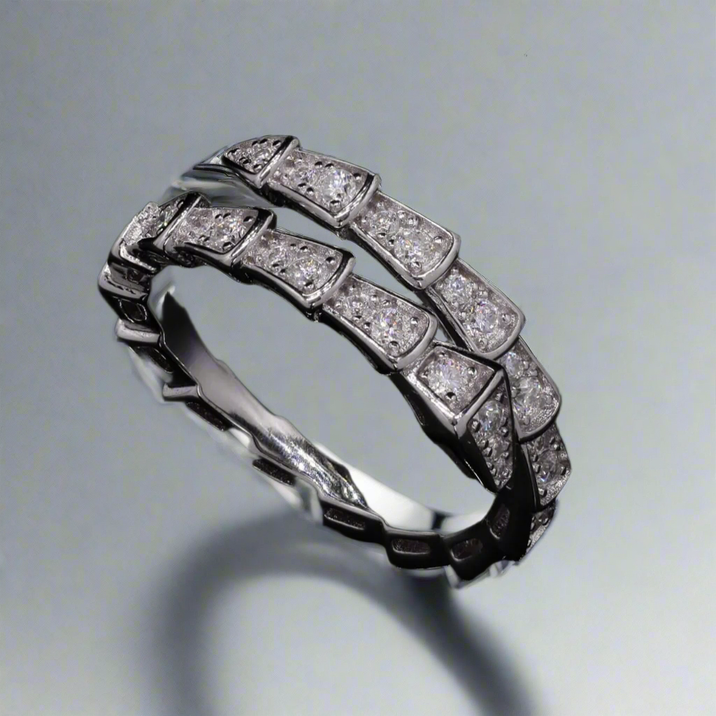 Sterling Silver with Moissanite Serpent Coil Ring