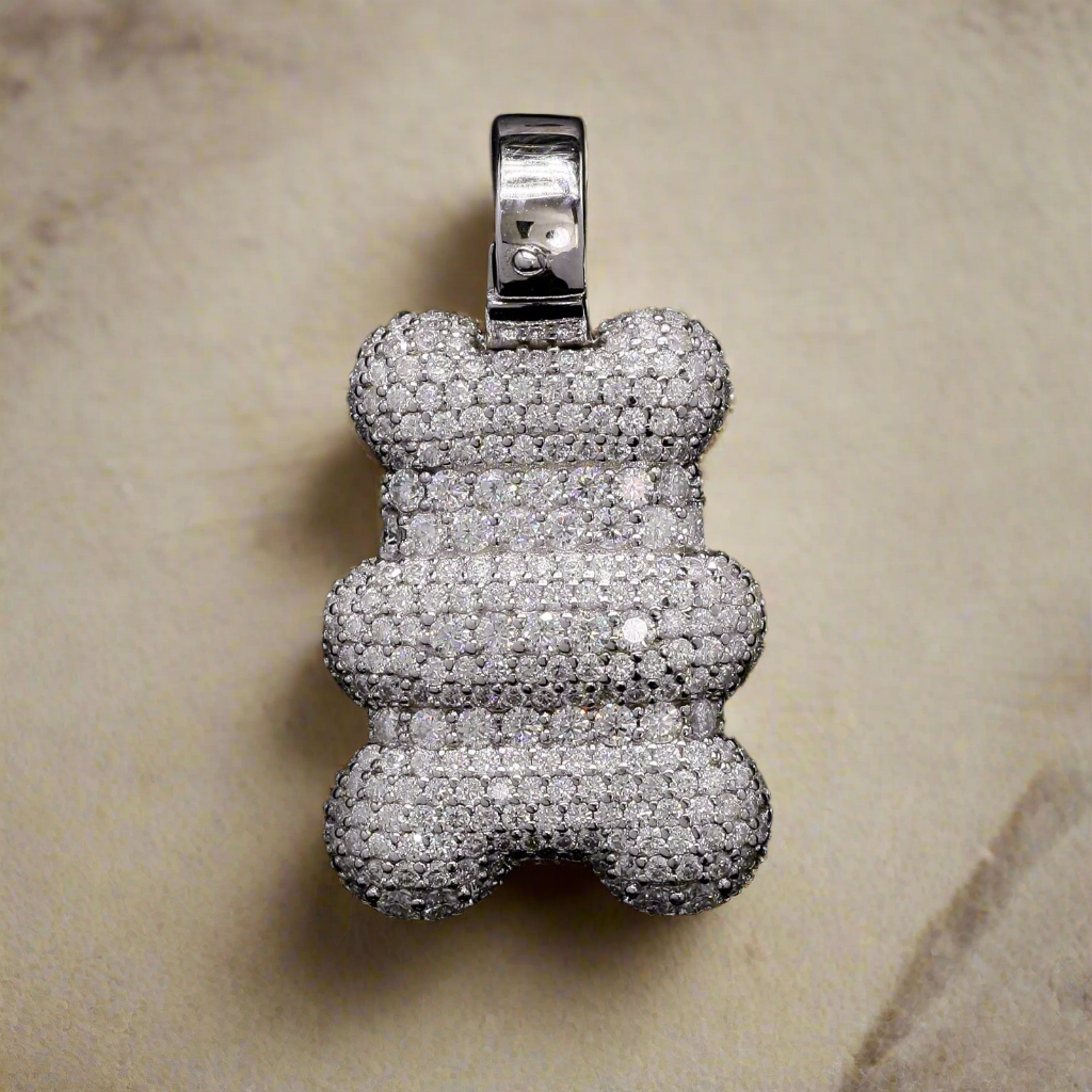 Sterling Silver with Moissanite Men’s Teddy Bear Pendant
