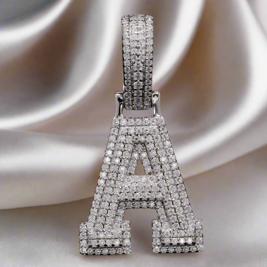 Sterling Silver Luxury Moissanite Initial A Charm Pendant for him