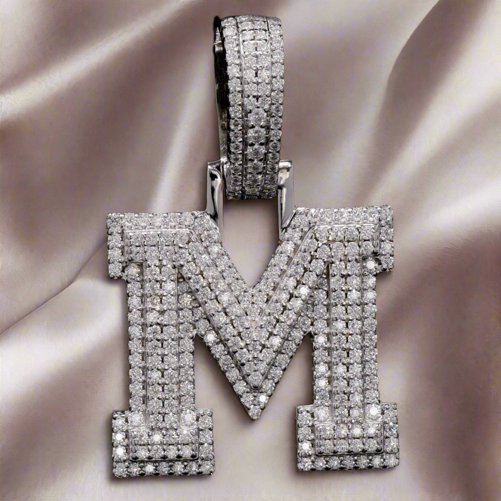 Sterling Silver Luxury Moissanite Initial M Charm Pendant for him