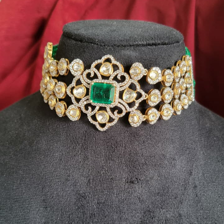 Traditional Polki Necklace Set in 925 silver