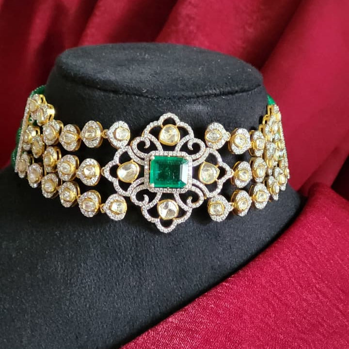 Traditional Polki Necklace Set in 925 silver