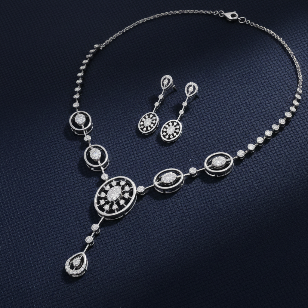 Signature Halo Lab Grown Moissanite Necklace Set in 925 Silver
