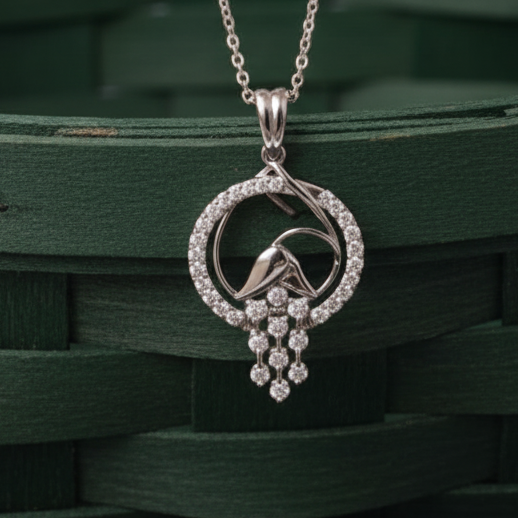 Rose Floral Droplet Pendant in Sterling Silver with Moissanite