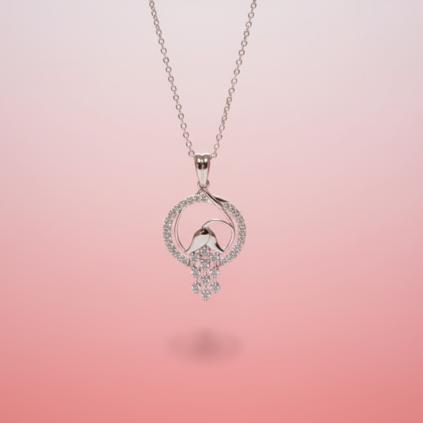 Rose Floral Droplet Pendant in Sterling Silver with Moissanite