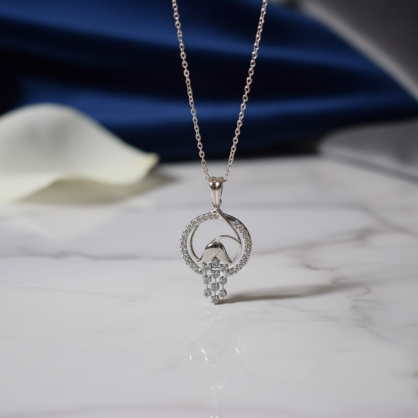 Rose Floral Droplet Pendant in Sterling Silver with Moissanite