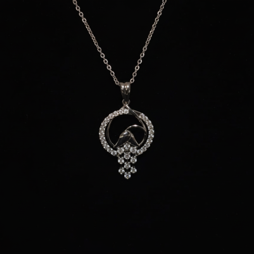 Rose Floral Droplet Pendant in Sterling Silver with Moissanite