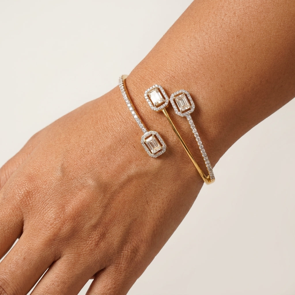 Majestic Moissanite Diamond Bracelet Kada in Gold Rhodium