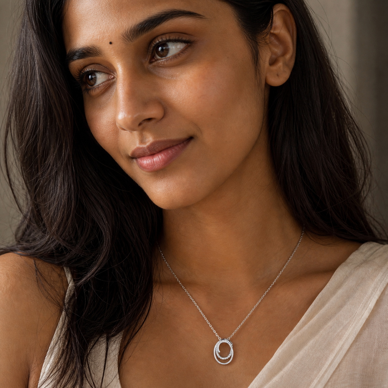 Double Oval Pendant in Moissanite Diamond in Sterling Silver