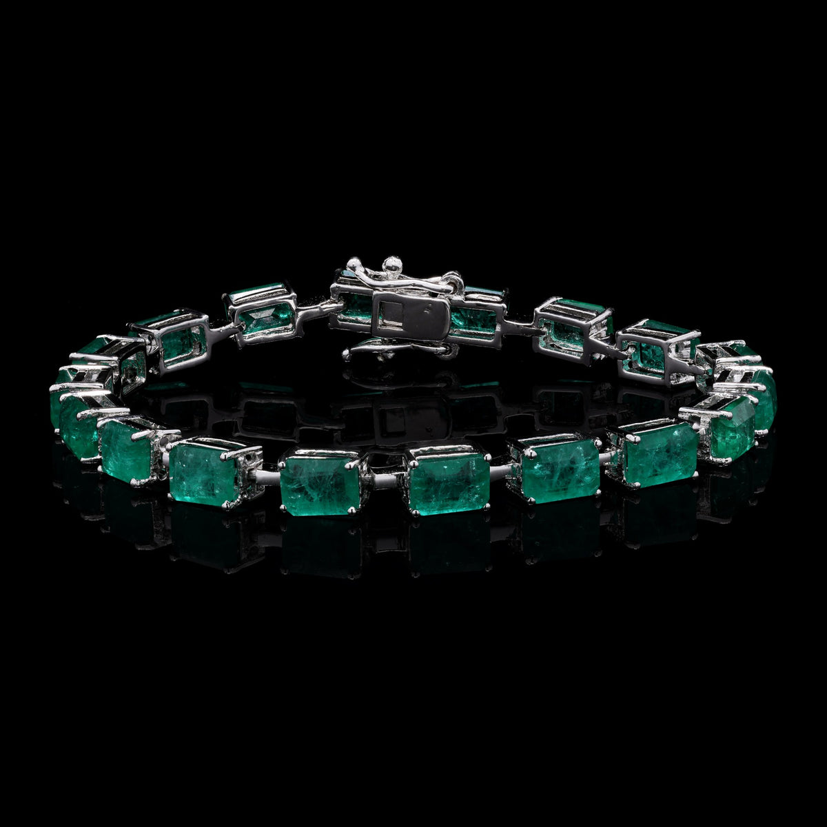 Lab Grown Emerald Tennis Bracelet in Sterling Silver
