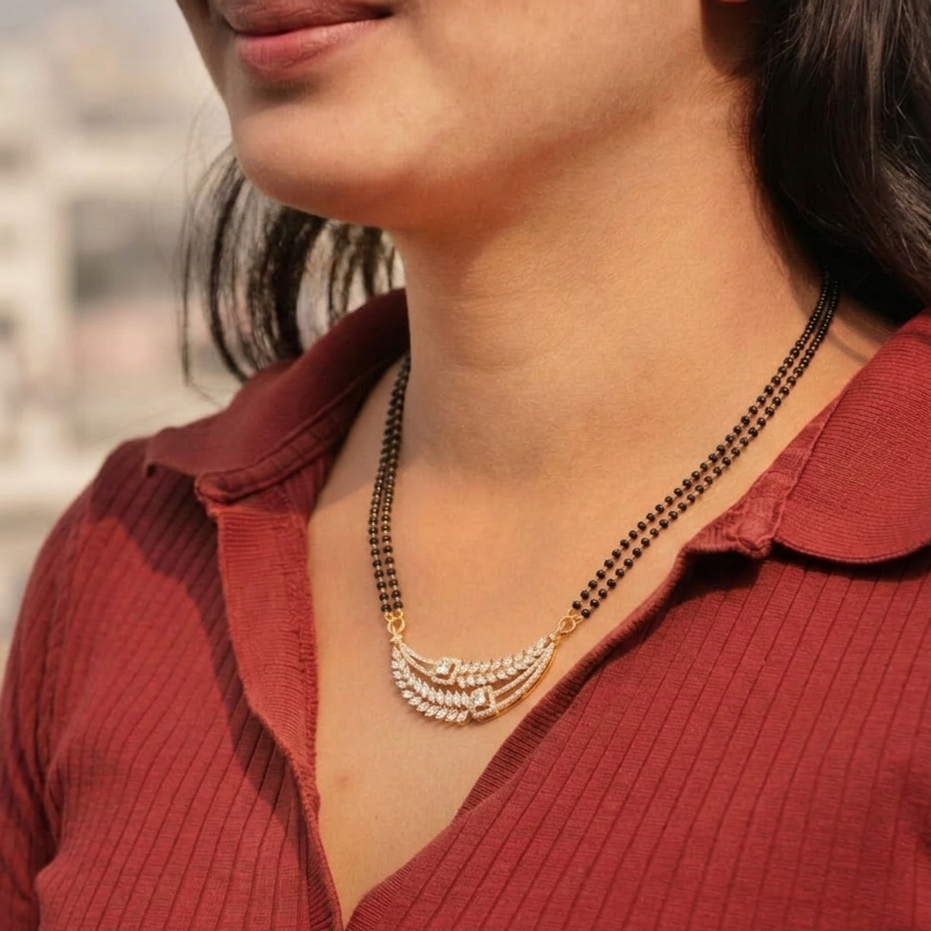 Eternal Spark Moissanite Mangalsutra in 925 Silver with Rhodium Plating | Diamond-Look Jewelry in Silver for Brides