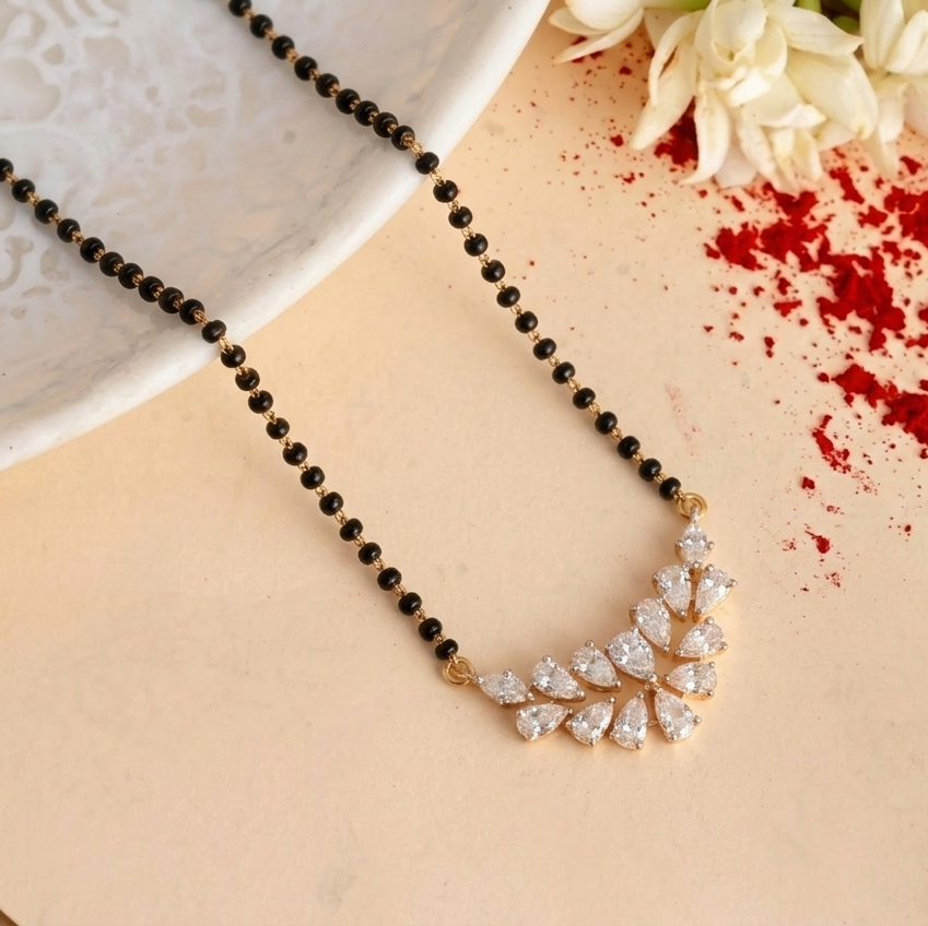 Minimal Radiance Moissanite Mangalsutra in 925 Silver with Rhodium Plating | An Everyday Moissanite Diamond Mangalsutra