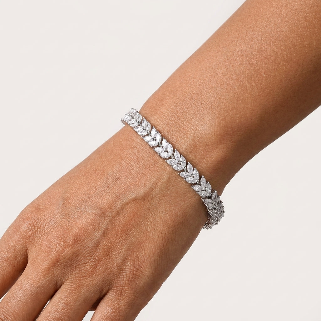 Evora Vine Moissanite Tennis Bracelet in 925 Sterling Silver, Marquise Cut