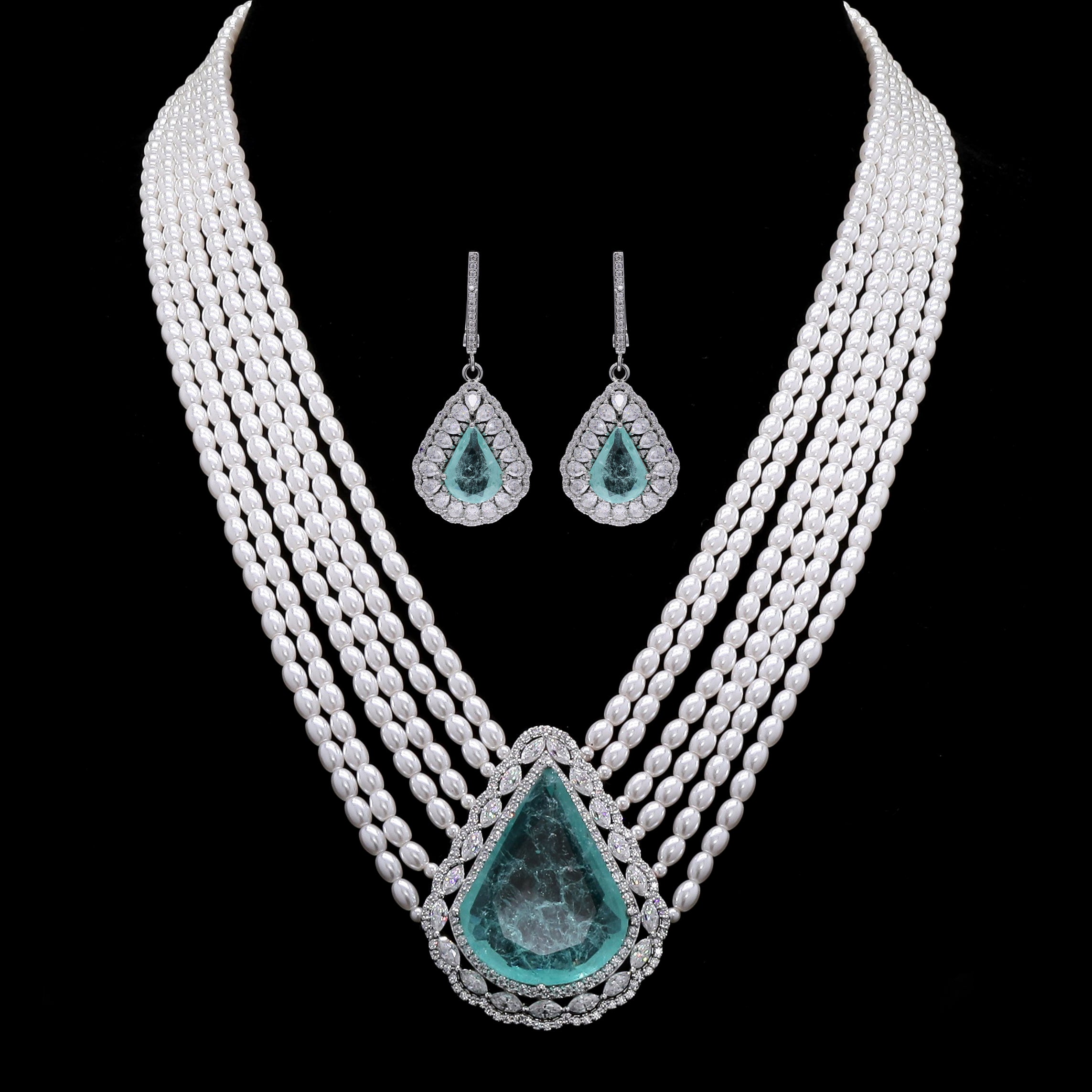 Forever Royale Lab-Grown Emerald, Moissanite and Pearl Necklace