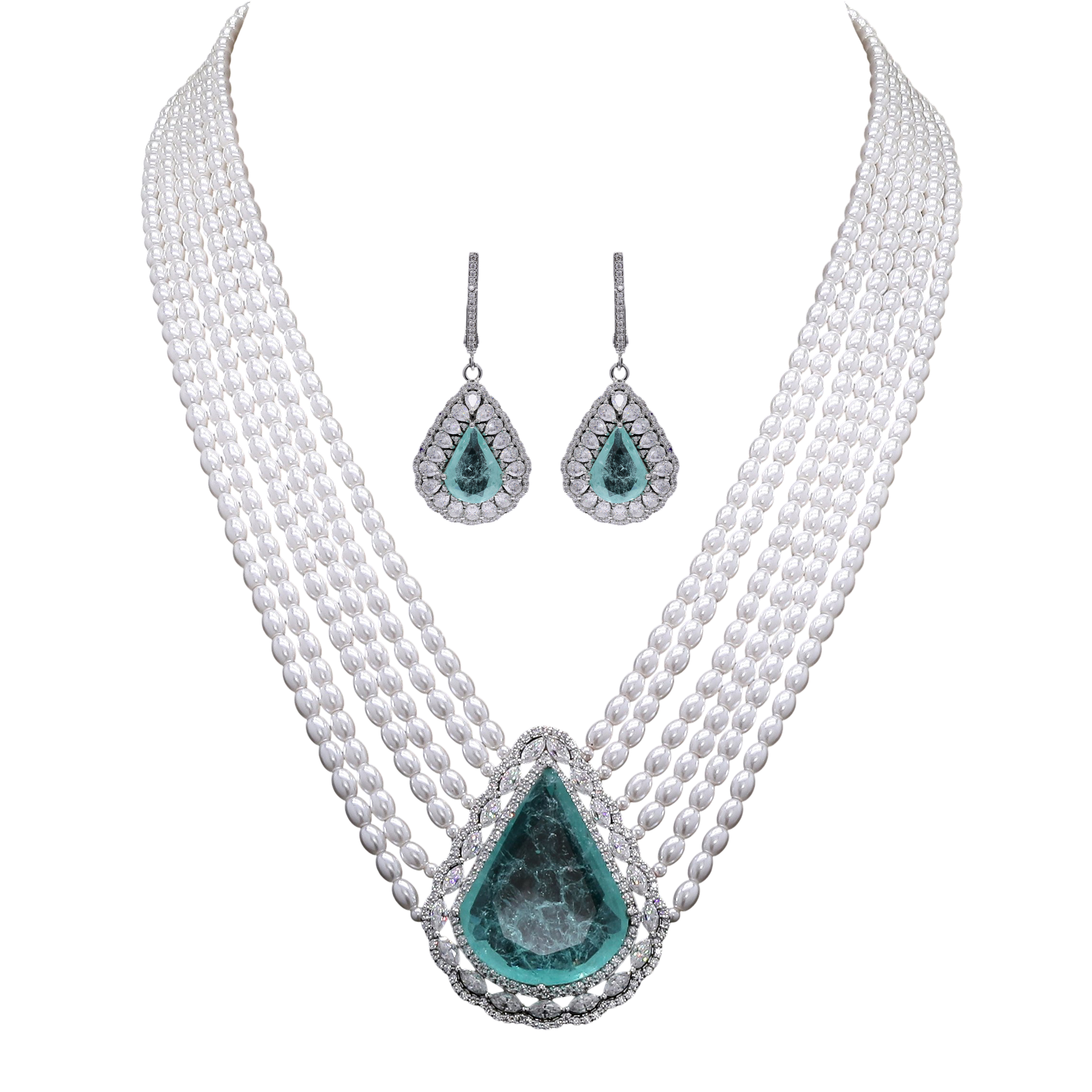 Forever Royale Lab-Grown Emerald, Moissanite and Pearl Necklace