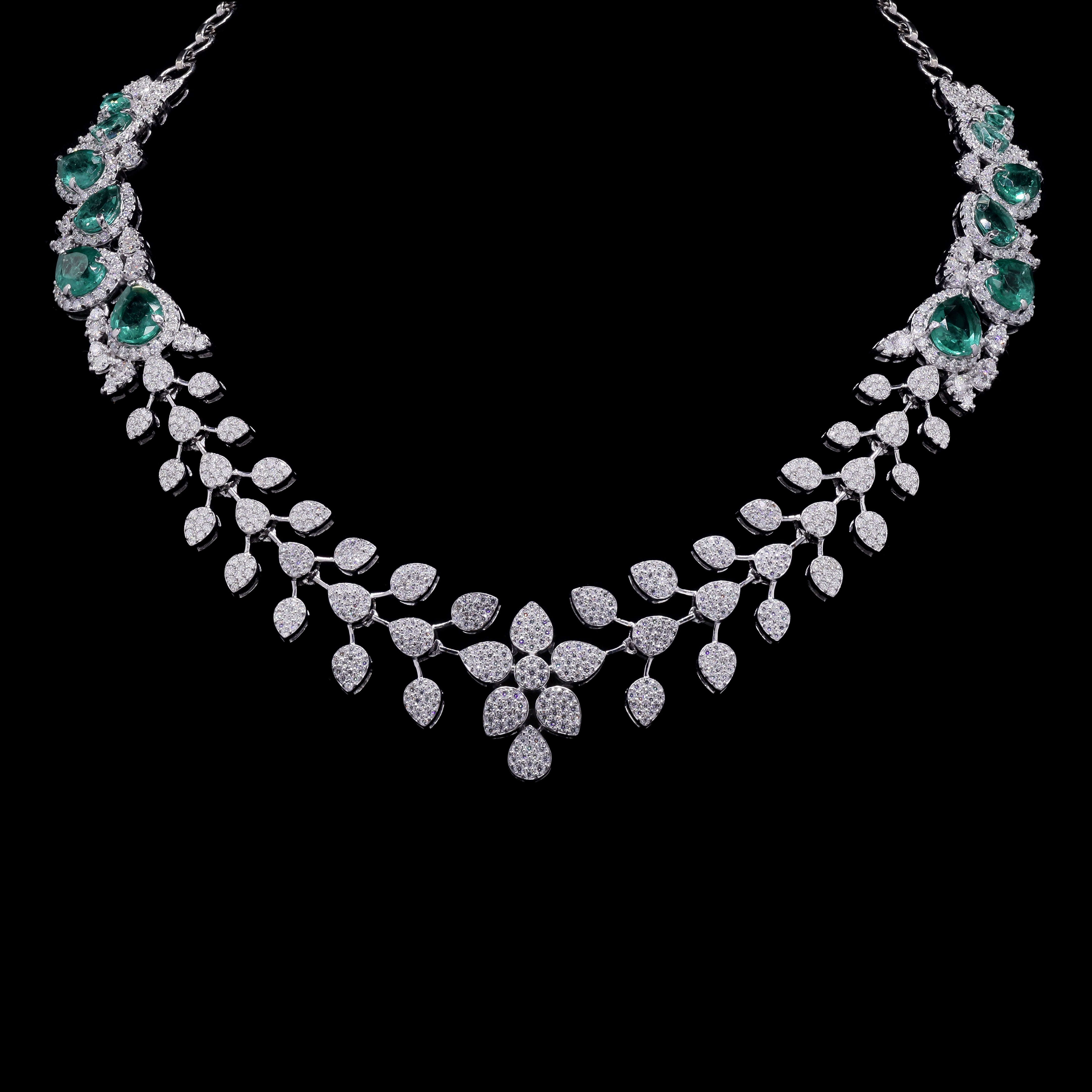925 Silver & Moissanite with Lab Grown Emerald Necklace, Bridal wear