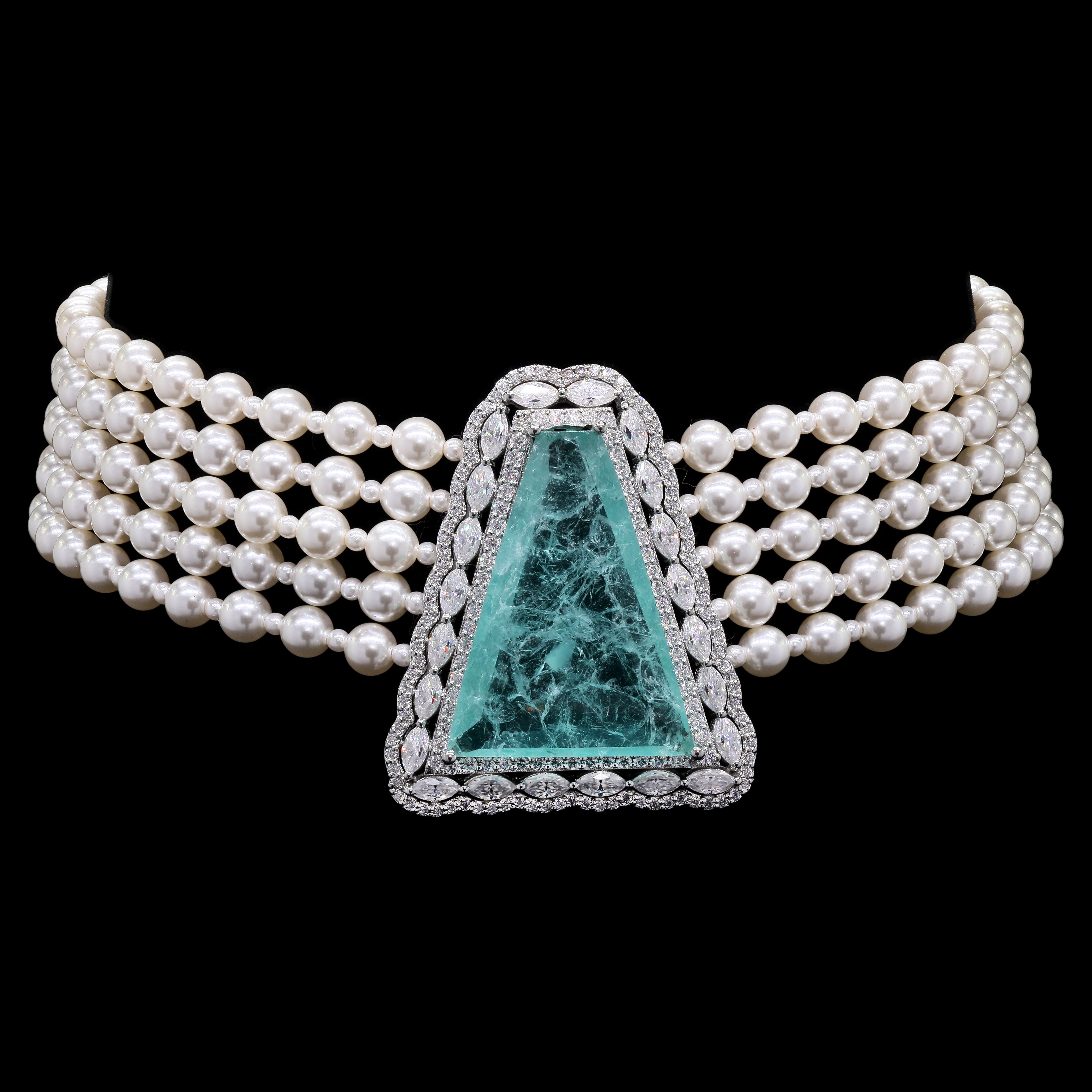 Wedding Emerald, Pearl & Moissanite Choker Necklace