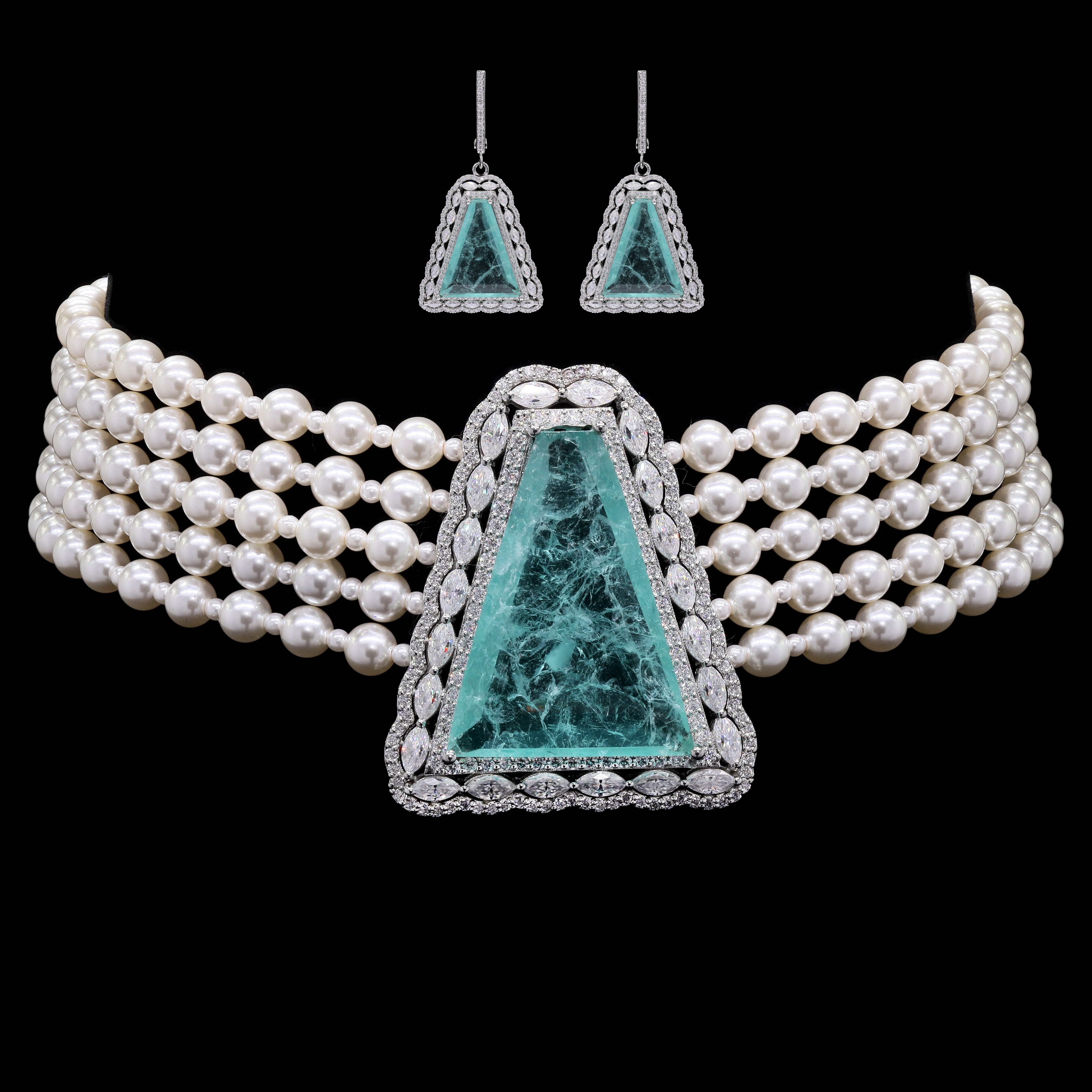 Wedding Emerald, Pearl & Moissanite Choker Necklace
