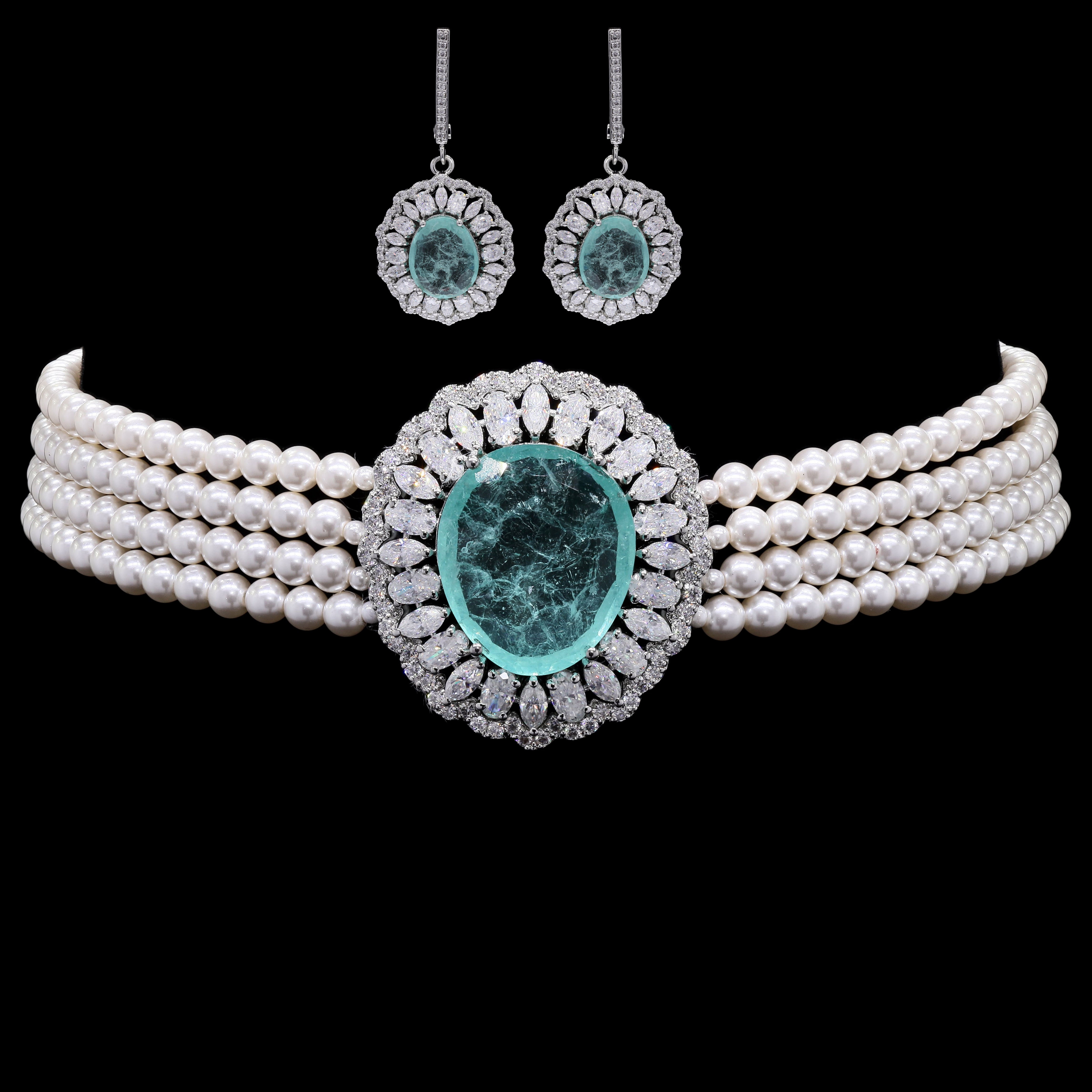Heritage Pearl Choker Necklace with Lab Emerald & Moissanite